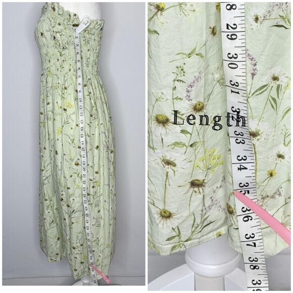 H & M Light green floral daisy print strapless midi dress - Picture 4 of 9